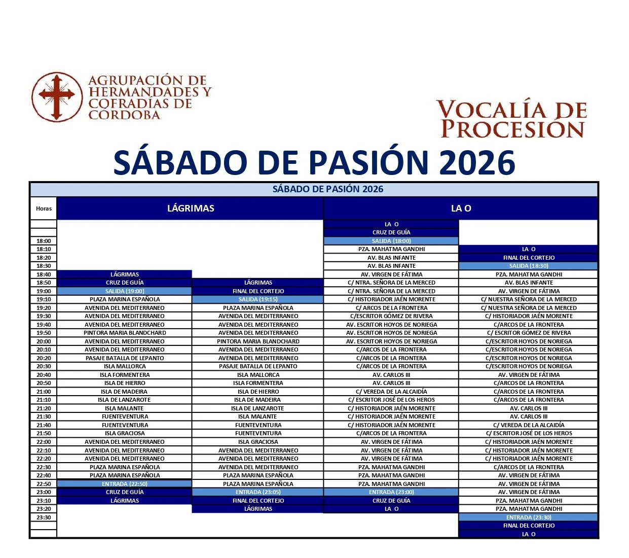 Procesiones Sabado de Pasion Cordoba 2026